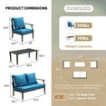 thumbnail image 3 of JOYURE 4 pieces Patio Furniture Set w/loveseat,Coffe Table,Outdoor Conversation Metal Sofa with High Back and Thick Cushion,for Backyard,Garden,Peacock blue, 3 of 6