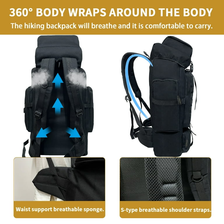 Vaupan Large Capacity Multi-Pocket Frame Hiking Backpack, 80L Camping Backpack with Charging Port, Scratch-Resistant Waterproof Outdoor Sport Travel Vaupan Large Capacity Multi-Pocket Frame Hiking Backpack, 80L Camping Backpack with Charging Port, Scratch-Resistant Waterproof Outdoor Sport Travel