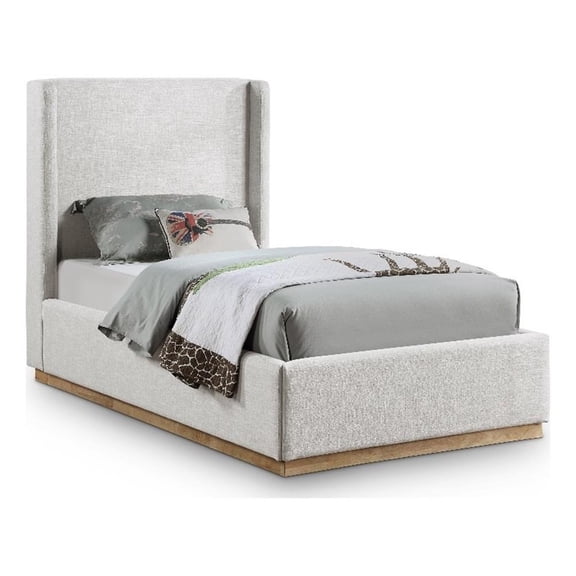 Meridian Furniture Flynn Cream Linen Textured Fabric Twin Bed