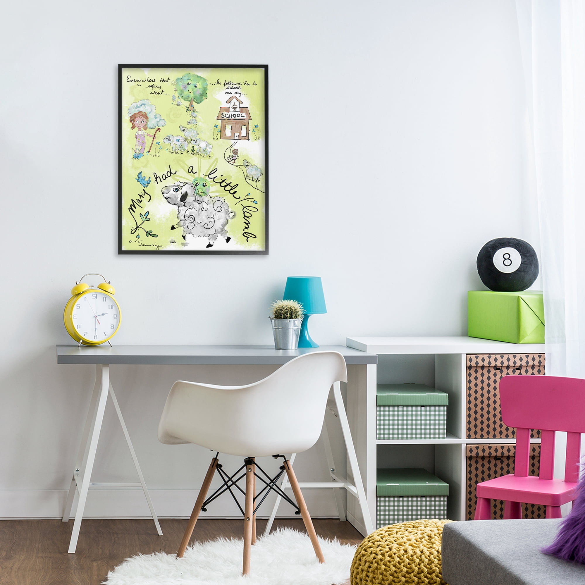 Stupell Industries Little Lamb Nursery Rhyme Black Framed Giclee Art, design by Susan Lugar