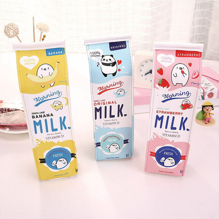 JHTPSLR Kawaii Milk Box Pen Pouch Cute Kawaii Pencil Case Softgirl  Aesthetic Pencil Pouch PU Waterproof Stationery Storage and Organization  Bags