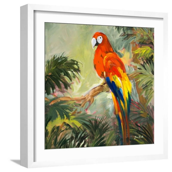 Art.com Parrots at Bay I Art Print by Jane Slivka, White Frame Wall Art, 21" x 21"