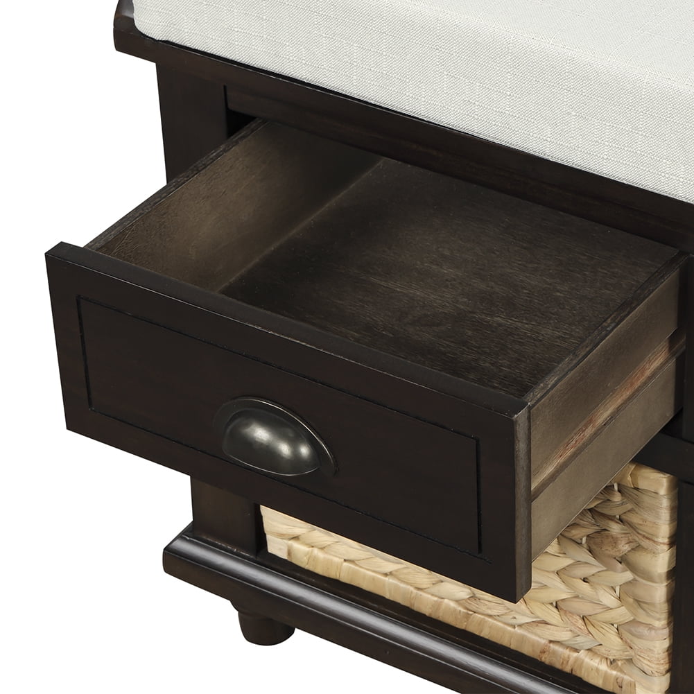 Lowestbest Shoe Bench with Removable Cushion, Rustic Storage Bench with 3 Drawers and 3 Rattan Baskets (Espresso) Lowestbest Shoe Bench with Removable Cushion, Rustic Storage Bench with 3 Drawers and 3 Rattan Baskets (Espresso)