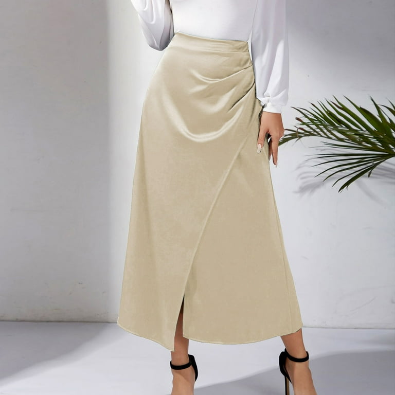 Zunfeo Party Skirts for Women 2023 High Waisted Satin Trendy