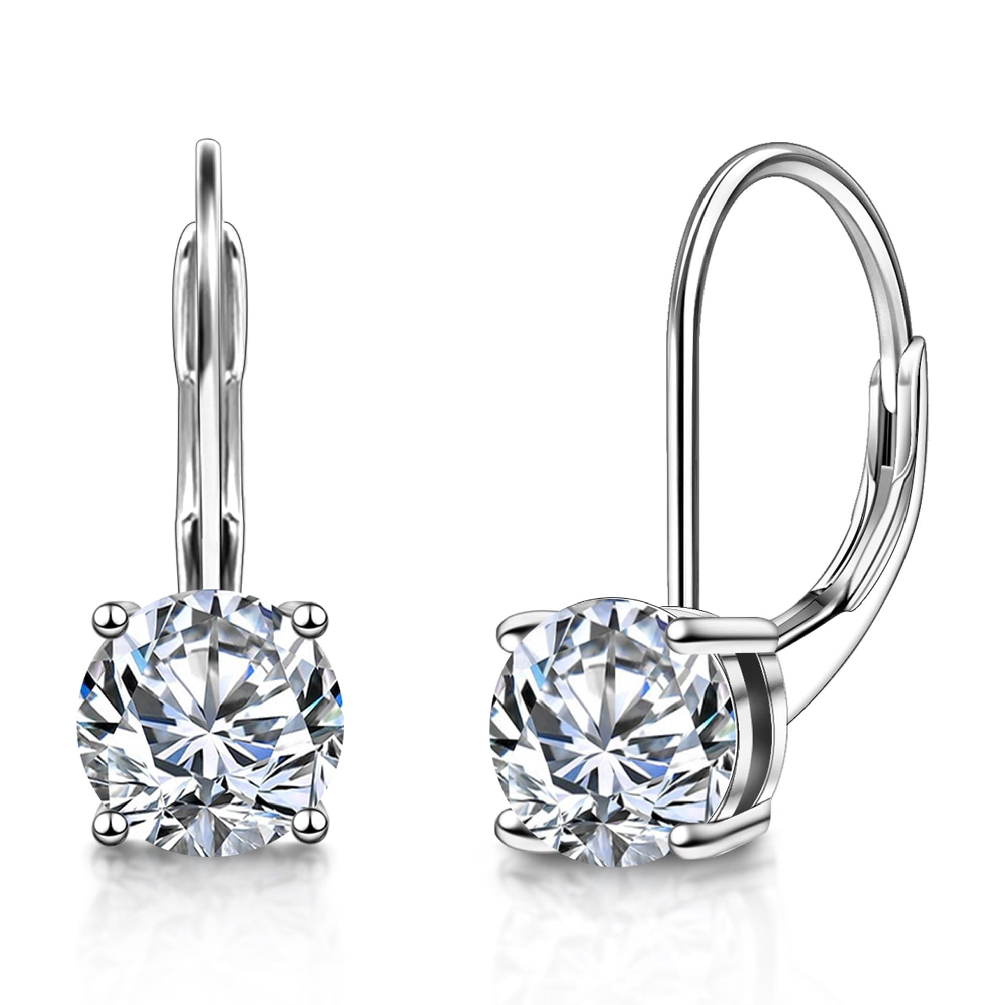 LANCHARMED White Gold Plated Sterling Silver Dangle Earrings,1.0ct-2.0ct D Color Brilliant Round Cut Lab Created Diamond Earring