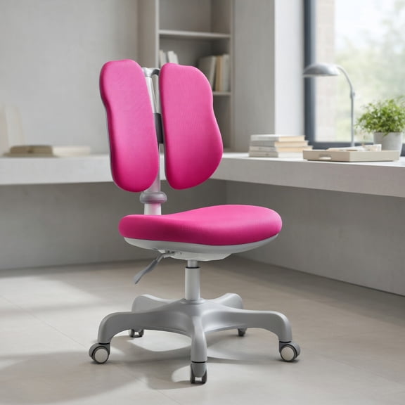 Spaco Adjustable Height Student Chair with Sit-Brake Casters and Lumbar Support for Home and School-Pink, Kids Couch for Kids