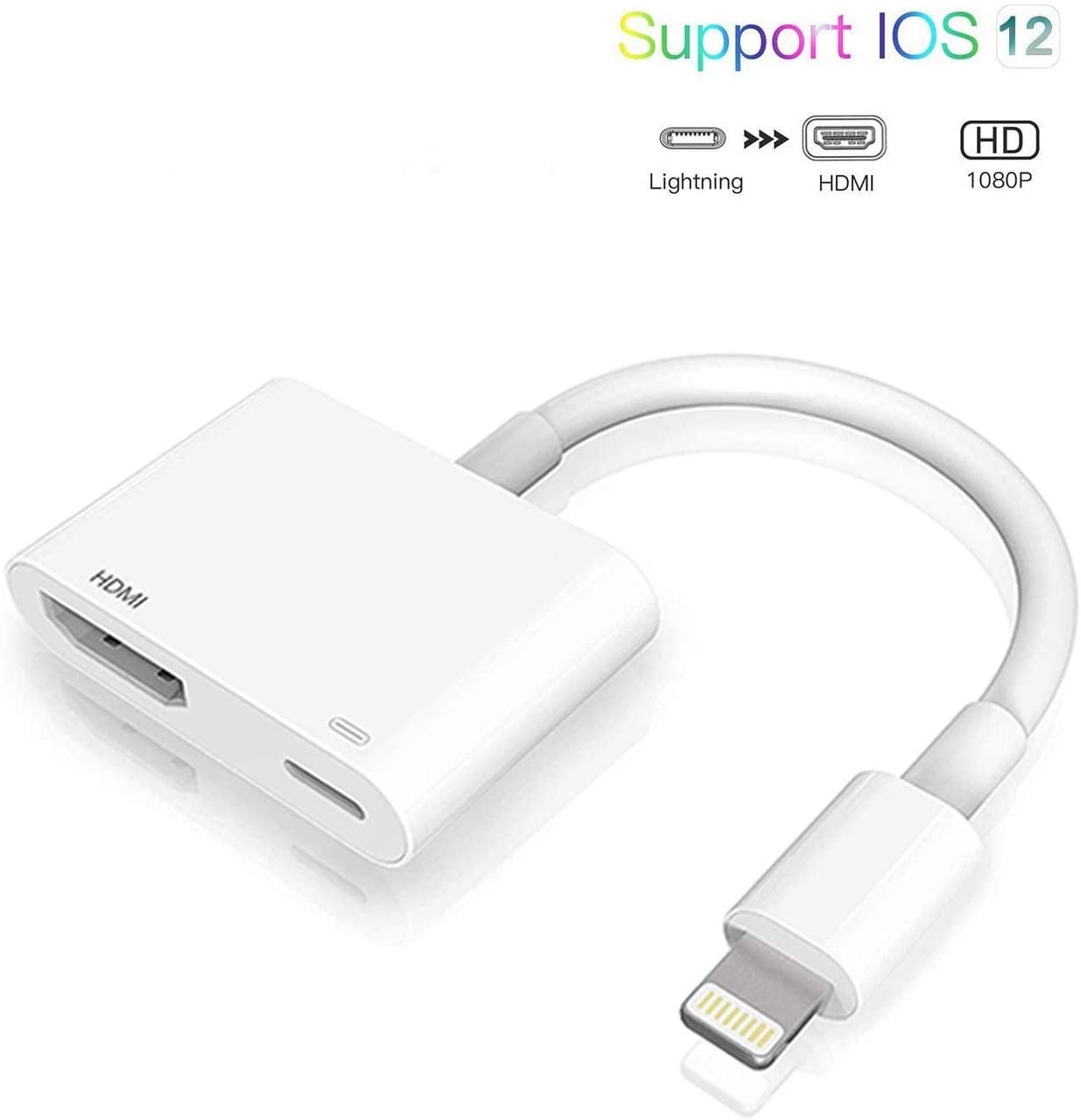 White New Compatible with iPhone to HDMI Adapter 1080P Digital AV Adapter Cable Sync Screen HDMI Connector with Charging Port for iOS 13/iPhone/Pad/Pod Models 
