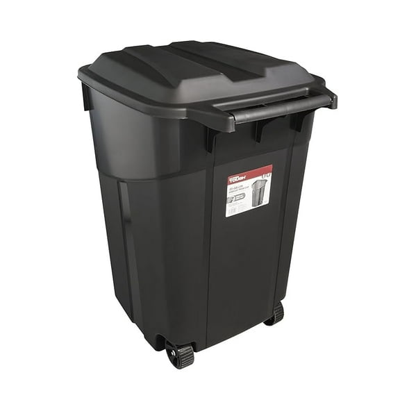 45 Gallon Large Trash Can with Wheels, Heavy Duty Wheeled Garbage Trash Can with Handle and Lid for Outdoor Garden, Plastic Rubbish Can Waste Bin for Outdoor Indoor, Black (1)
