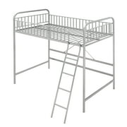 Twin Size Metal Loft Bed with Full-length Guardrail and Ladder, Silver