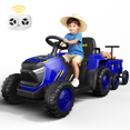 thumbnail image 1 of YunTopKids 12V Ride on Tractor with trailer, Up to 3.5Mph, Ride On Toys with Parental Remote, Realistic Tractor Sound & Chimney, Music Player, LED Light,Blue, 1 of 6