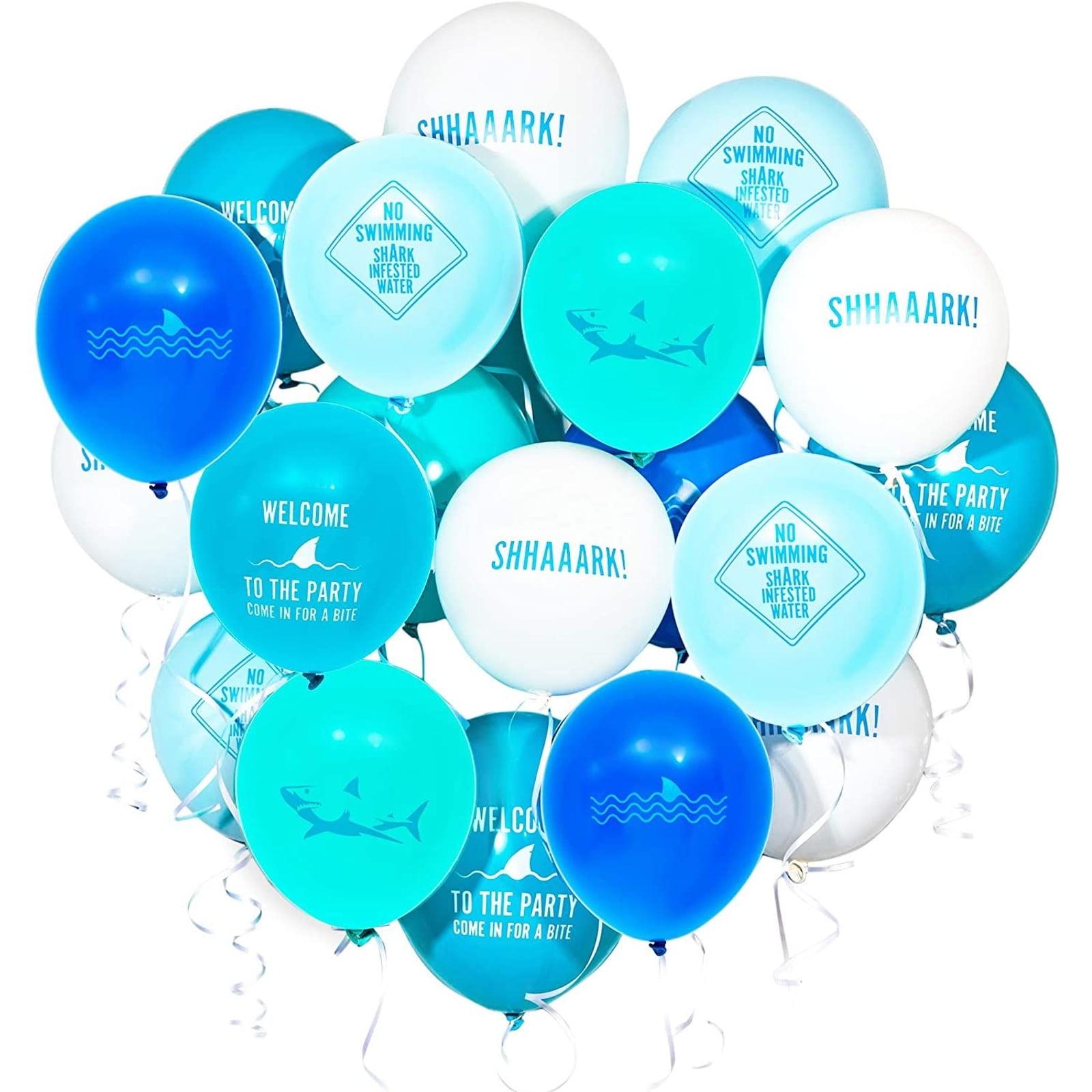 10 Pack BALL-SHARK-001 Shark Balloons Ocean Theme Party Supplies,12 Inch Large Latex Helium Balloons,Blue White and Spot Balloons For Sea Shark Theme Birthday Party Decorations 