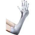 thumbnail image 1 of Long Opera Party 20s Satin Gloves Stretchy Adult Size Elbow Length,Silver, 1 of 4