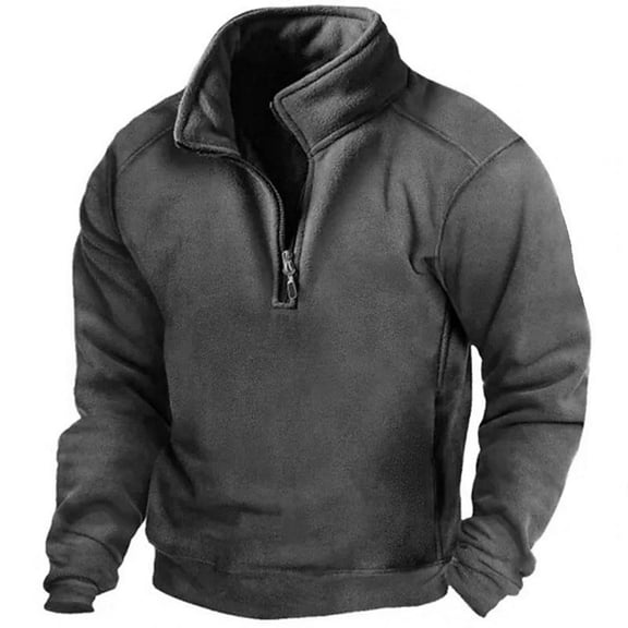 comerut Men Autumn Winter Solid Color Sweatshirt Stand Collar Zipper Half Placket Pullover Long Sleeve Windproof Warm Outdoor Hunting Tops