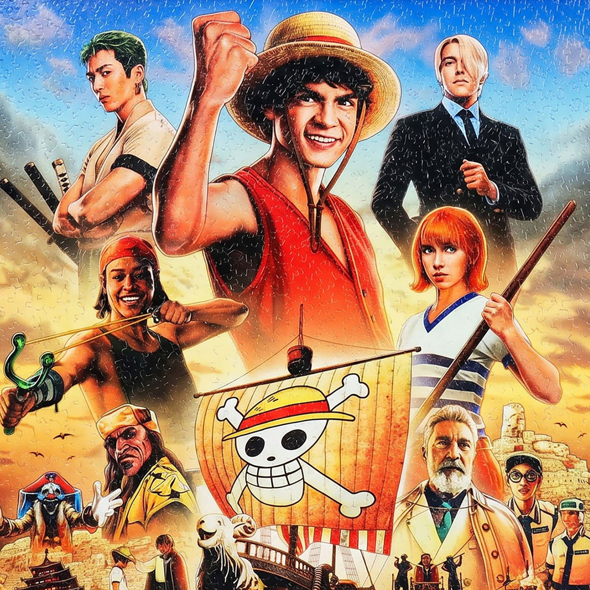 Pyramid : One Piece: Going Merry Sailing - 12x12 Framed Gel Coated Print - Series Character Artwork, Licensed Netflix Wall Decor, Collectible