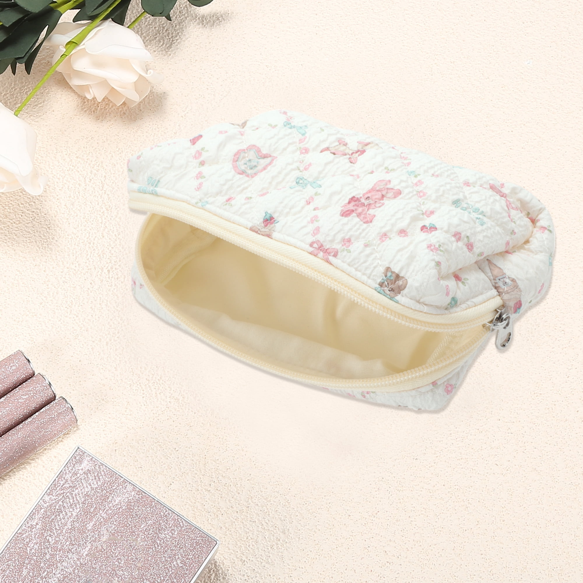 Unique Bargains Lace Cake Pink Makeup Bag for Travel and Storage with Drawstring Closure