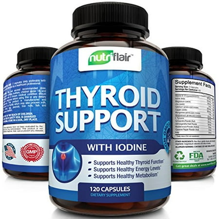 Nutriflair Thyroid Support complex with iodine - natural supplement - weight loss, metabolism boost, helps increase energy levels, brain function, concentration & focus, 120 (Best Vitamins To Boost Energy Levels)