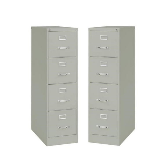 Home Square 4 Drawer Vertical Wood Filing Cabinet Set in Light Gray (Set of 2)