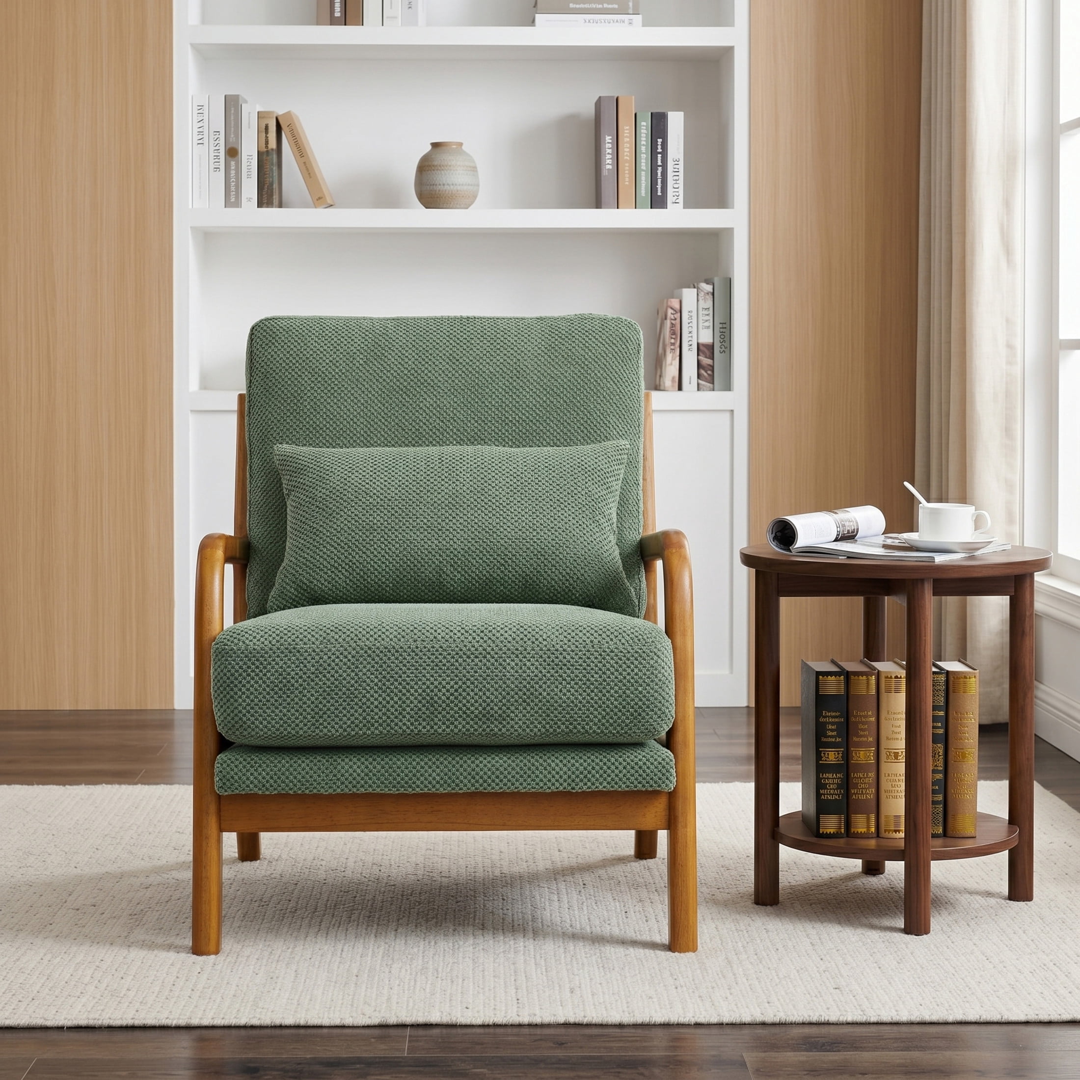 Noble House Mid-Century Modern Lounge Chair, Upholstered Accent Armchair with Solid Wood Frame, Dark Green