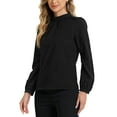 thumbnail image 4 of CAMISA DE CHIFFON CHIC INSPIRADA PARA MUJERES, BLUSA DE MANGA LARGA CON CUELLO ALTO, NEGRO, TAMAÑO S, 4 of 6