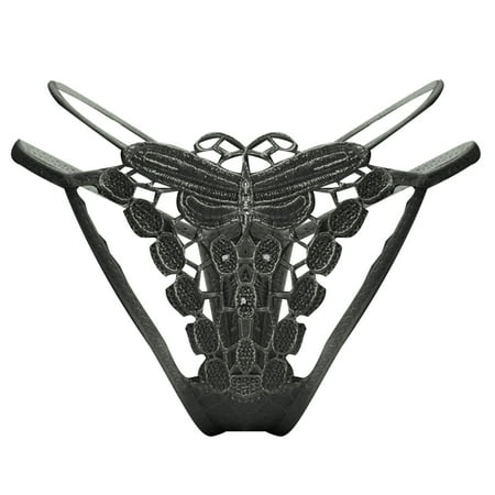 Vblhal Deals of the Week ClearanceStrappy Lingerie for Women Butterfly Embroidery G-String Lace Thongs Hollowout Naughty Sex Play Panties Exotic Thong