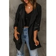 thumbnail image 4 of POGLIP Women's Black Drawstring Turndown Collar Hooded Outerwear, 4 of 6
