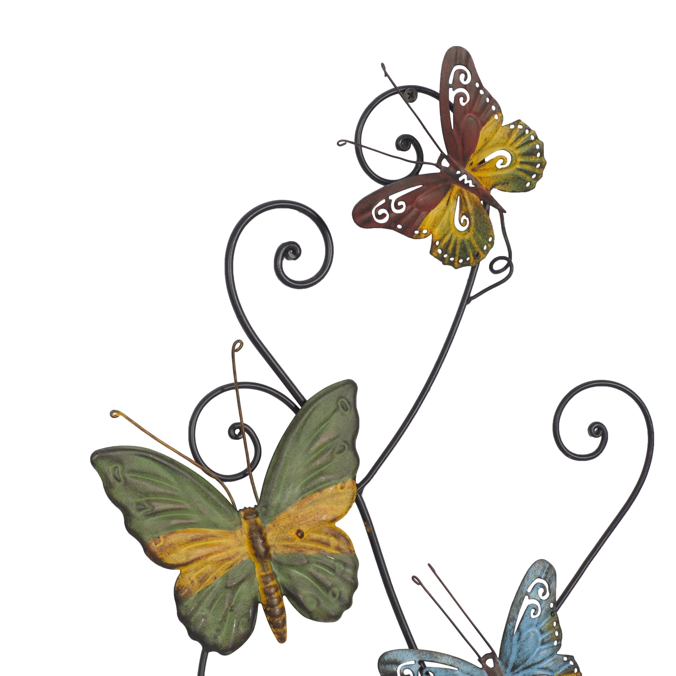 DecMode Multi Colored Metal Indoor Outdoor Butterfly Wall Decor with Scroll Details