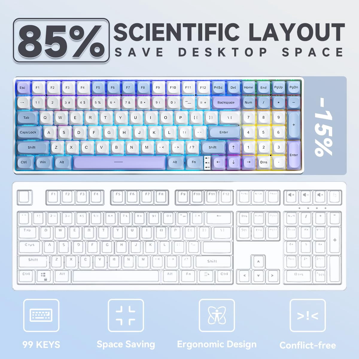 Aula S100 Pro Wireless Gaming Keyboard, BT5.0/2.4GHz/USB-C, Hot Swappable Mechanical with Numpad, Creamy Thocky Sound