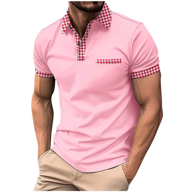 Blusa de Manga Corta de los Hombres Bloque Botones de Color Al Aire Libre Bolsillo Cuello de Vuelta, Mezcla de Rayón Poliéster para Casual Diario