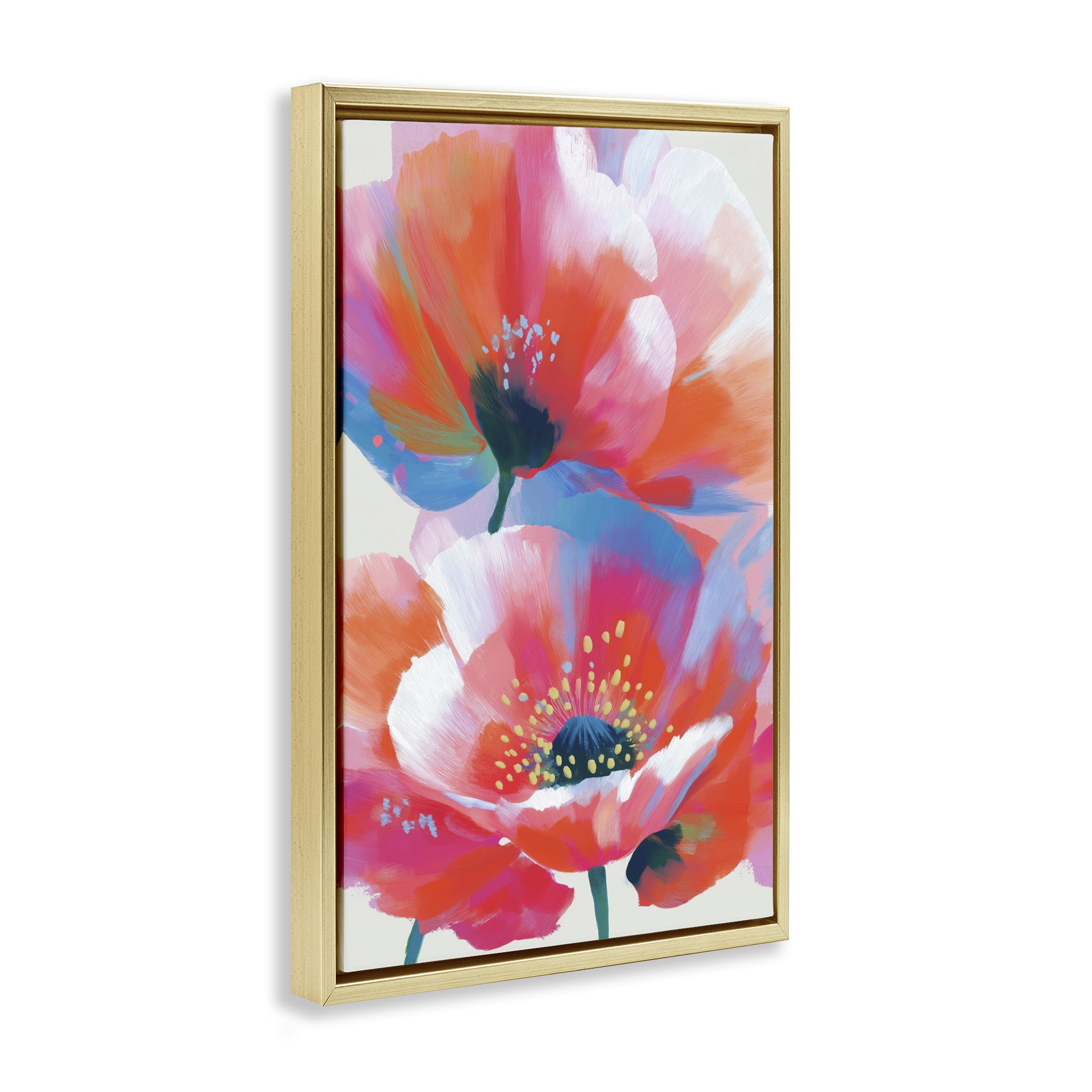 Stupell Industries Poppies in Soft Light Gold Framed Floater Canvas Wall Art, design by Chromatic Storm Studio