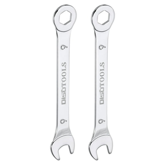 Uxcell 9mm 6-Point Thin Combination Wrench Double Ended Box and Open End Chromes Plated Steel, Silver 2Pcs