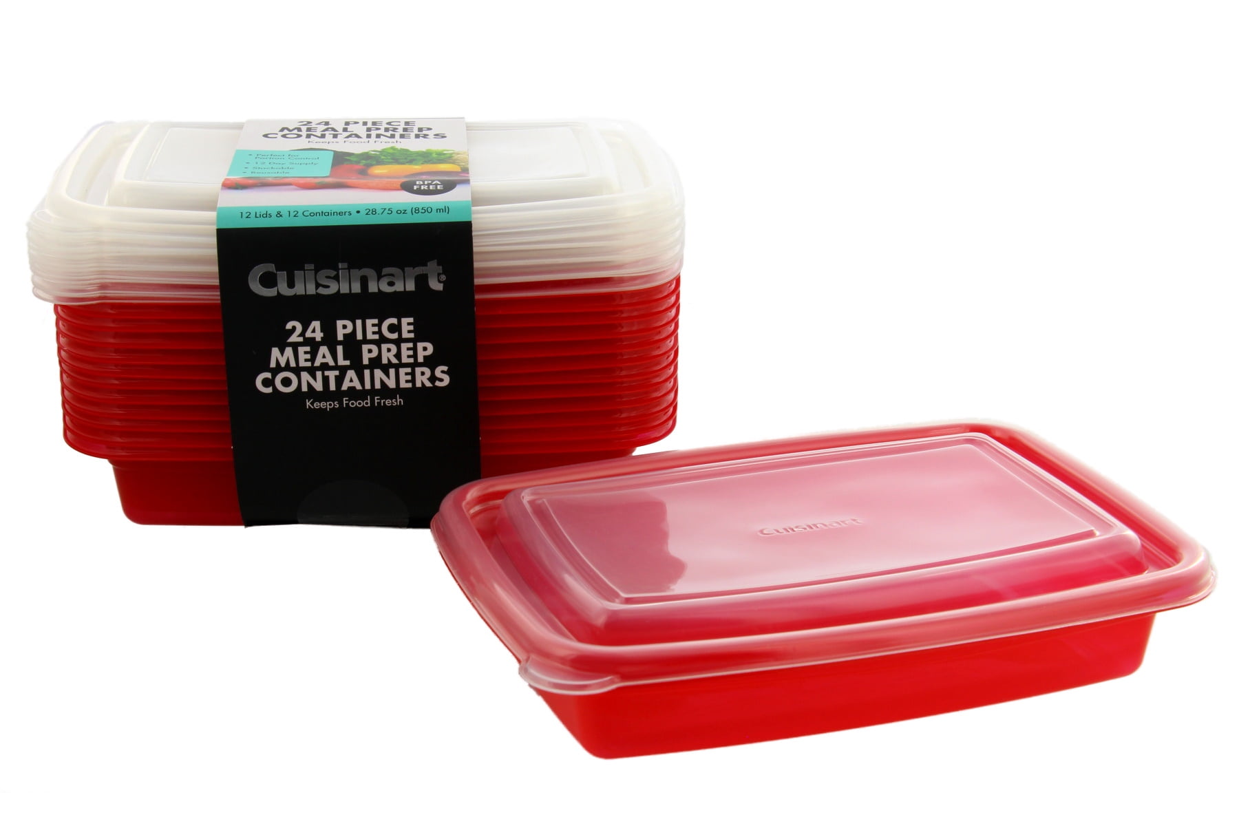 Cuisinart 1 Compartment Meal Prep Containers, 24 Piece, Set of 12 BPA