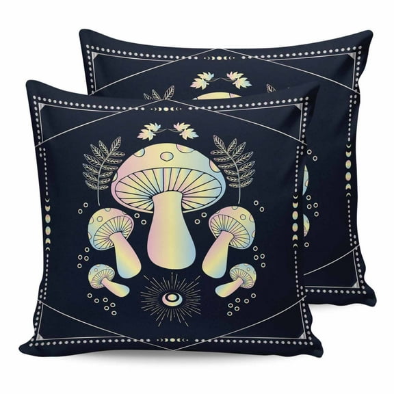 Outdoor Pillow Covers Pack of 2, Abstract Mushrooms Leaves on Black Waterproof Throw Pillowcase Cushion Cases, Gradual Lines Decorative Pillow Cover for Couch Sofa Home Bed Patio