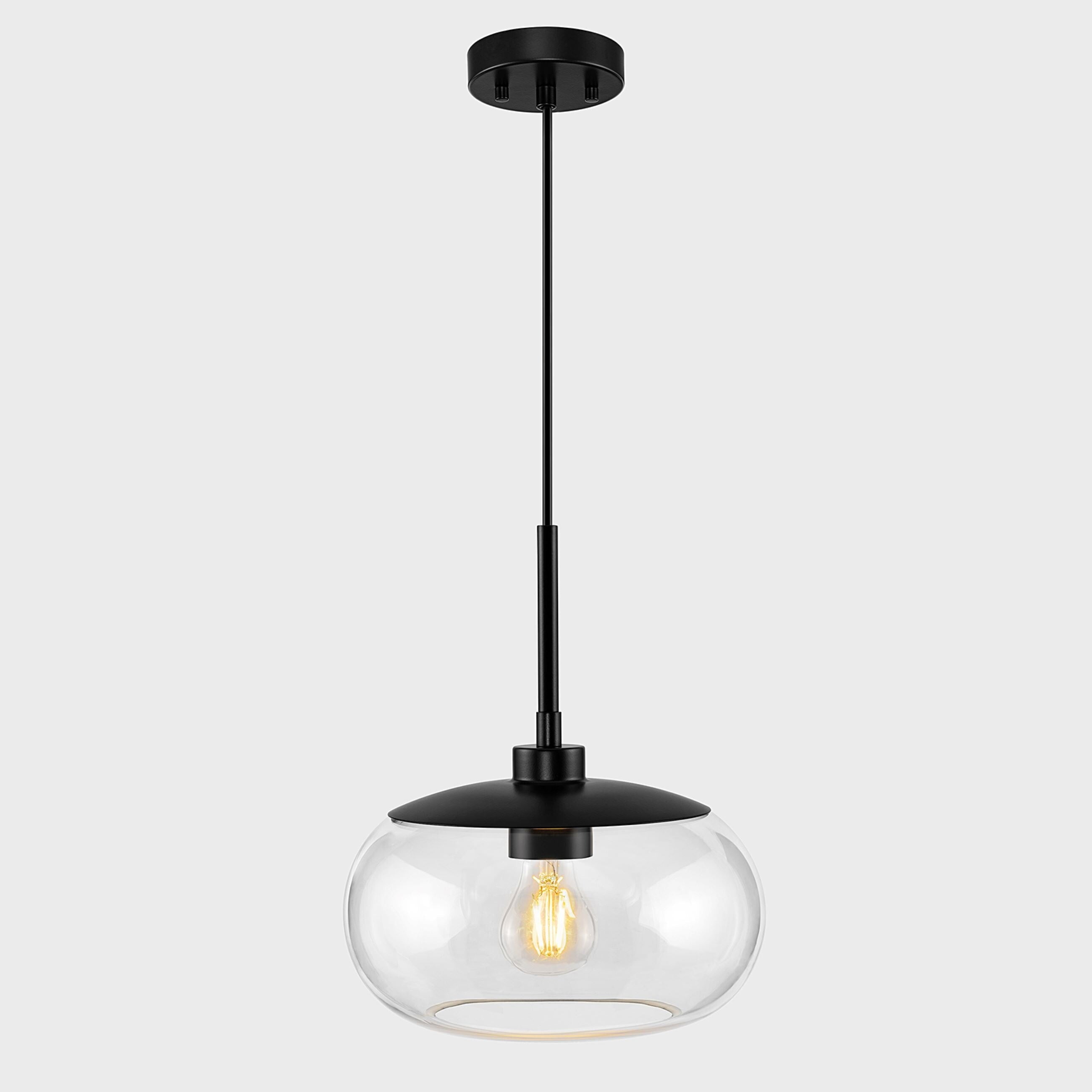 Kawoti 1Light Adjustable Glass Pendant Black Clear glass shade Bronze