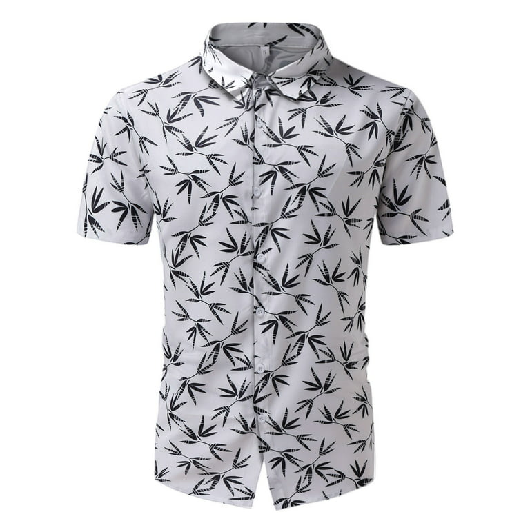 MRULIC mens shirts Men's Summer Fashion Shirt Leisure Seaside Beach  Hawaiian Short Sleeve Printed Shirt Loose Top Blouse Men Shirts White + XL