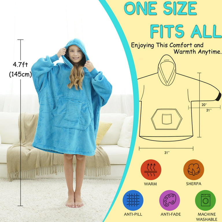 HOODIE SWEATSHIRT Wearable Comfy Blanket With Hood Sleeves Large Pocket  Sherpa