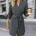 thumbnail image 3 of Gamivast Shirt Dresses for Women Long Sleeve Collar Button Down Work Dresses Tie Waist Tunic Dress Knee Length Business Casual Office Daily Wear Fall, 3 of 8