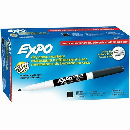 EXPO 86001 Low Odor Dry Erase Marker, Fine Point, Black (Pack of 12)