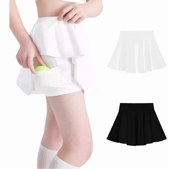 YOUYEDIAN Girls Pleated Skirts Built in Shorts High Waist Tennis School Uniform Skirt Little Kid Athletic Flowy Skorts (White, 4-5 Years)