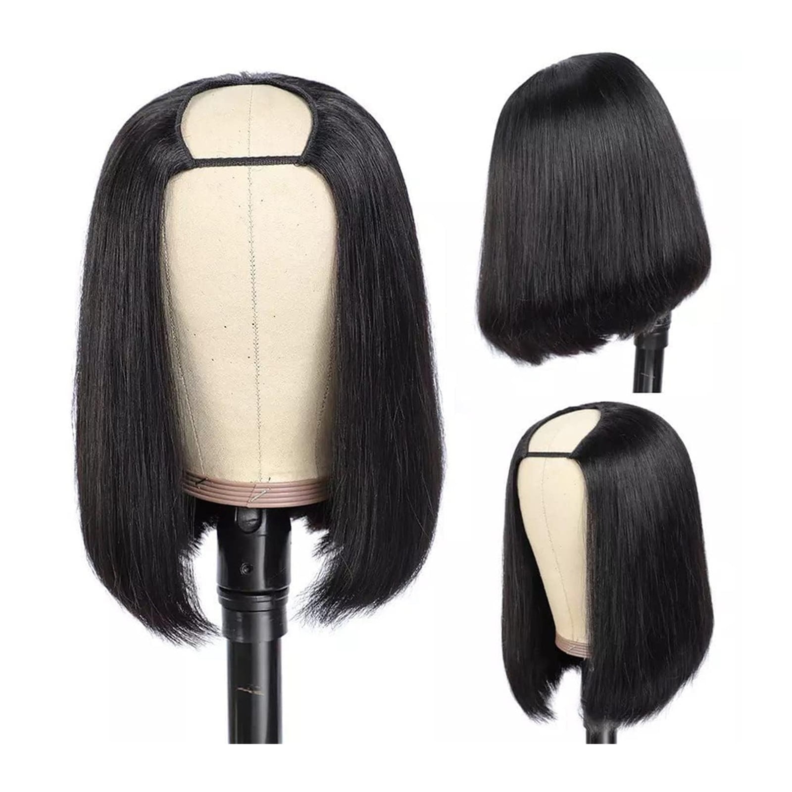 Natural Color Full Head Short Straight Wig Human Hair Glueless U Part Wigs  Clip in Half Wig For Women Brazilian Human Hair