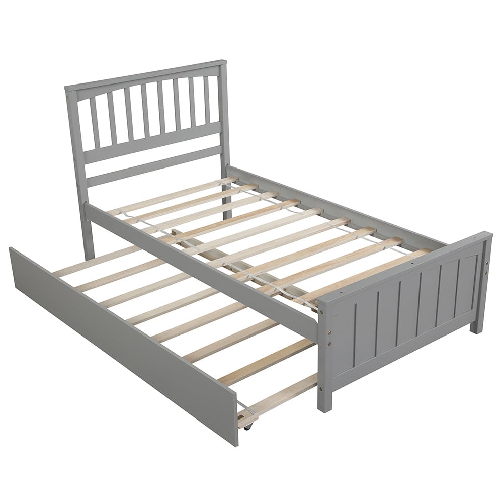 Lowestbest Solid Wood Platform Bed with Trundle, Wood Slat Support