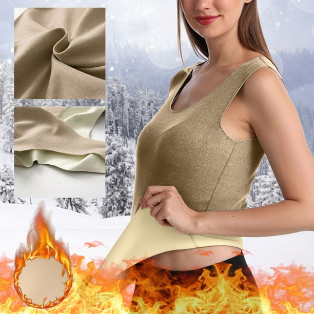 Aligament Women Thermal Underwear Tops Fleece Lined O Neck Tank Tops 
