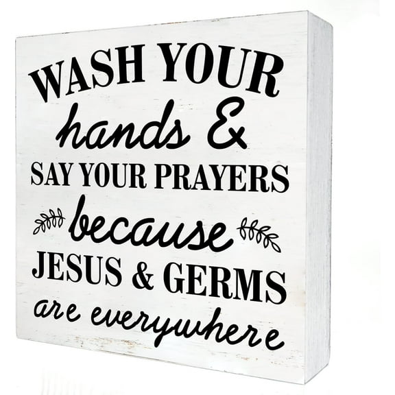 Zomyto 5x5 Inches Humor Wooden Box Sign with Saying Desk Decor Wash Your Hands and Say Your Prayers Box Sign Wood Plaque Block Sign Country Home Decor