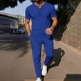thumbnail image 5 of BLTIBY Men's Summer Sets 2 Piece Outfits Waffle Crewneck V Neck Fitted Lace Up Short Sleeve T-Shirt & Drawstring Cargo Pants Casual Stylish Matching Set with Pockets Blue XL, 5 of 8