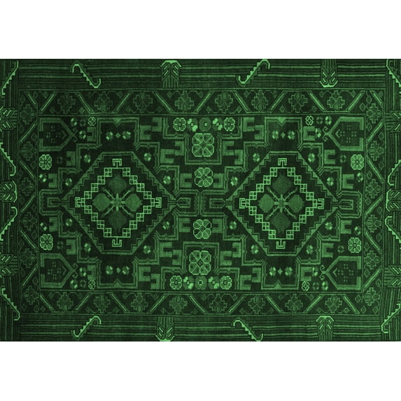 Ahgly Company Machine Washable Indoor Rectangle Persian Emerald Green Traditional Area Rugs, 2' x 4'