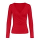 thumbnail image 3 of Top de manga larga con cuello en V profundo, fruncido en la cintura y forro polar para mujer - Túnica cruzada ajustada para fiestas/ocasiones informales, 3 of 4