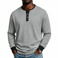 thumbnail image 2 of Henley Shirts for Men Long Sleeve Casual Stripe Tops Lightweight Long Sleeve V Neck Tshirts Moisture Wicking Casual Daily Fall Solid Versatile for Street Fashion Business Work, 2 of 7