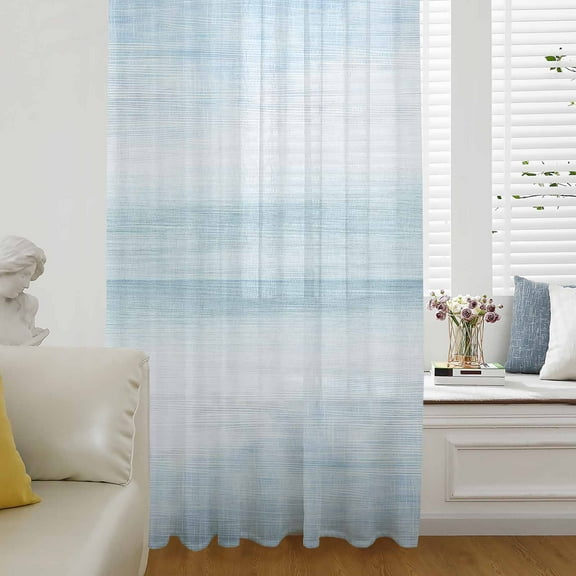 Gradient Aqua Blue Semi Sheer Curtains Drapes for Living Room,Bedroom,French Doors Window 96 Inches Long,Modern Rustic Minimalist Pastel Solid Rod Pocket Chiffon Curtain Drapery Voile Drape Panel