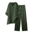 thumbnail image 2 of Riforla Womens 2 Piece Outfits Wide Leg Blouse Pockets Elastic Pants Sets Casual V Neck Shirt Trousers Fashion Streetwear Sets for Women 2 Pieces Army Green_02_003 L, 2 of 7