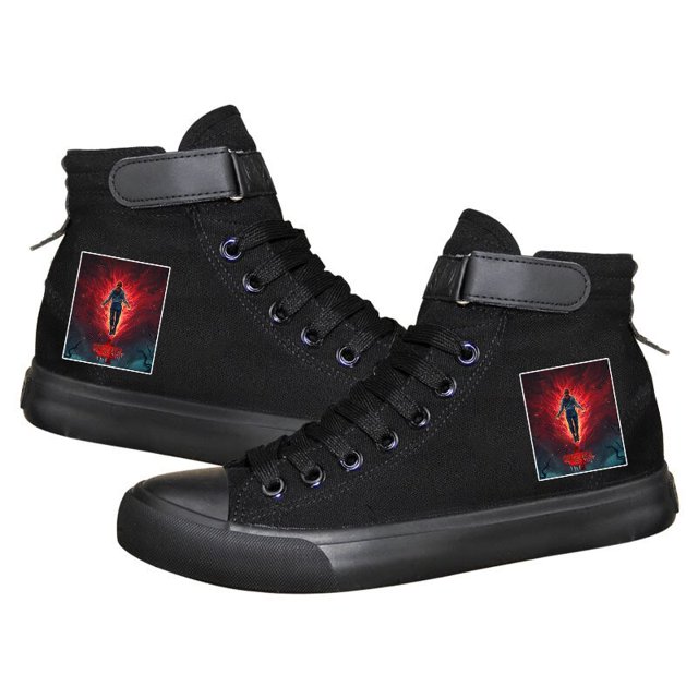 2022 Stranger Things, zapatos informales para mujer, zapatos de lona de primavera para mujer, HellFire Club, zapatillas altas negras, zapatillas transpirables de tacón planoBlanco-C39 Deng Xun unisex