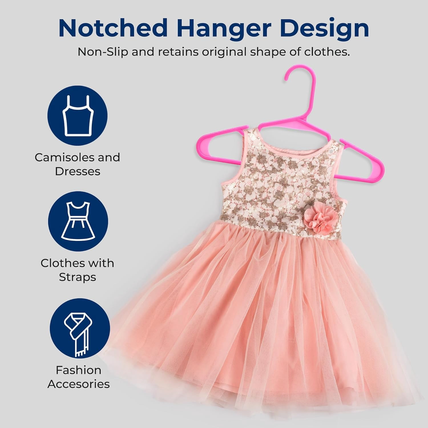 20 Pcs. Non-Slip Plastic Kids Hangers - Durable and Space-Saving Closet Organizers for Infants, Toddlers, and Kids' Clothing (Pink)